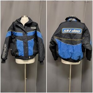 Vintage 90s Ski-Doo Sno Gear Spellout Black Blue Snowmobile Ski Winter Jacket XL